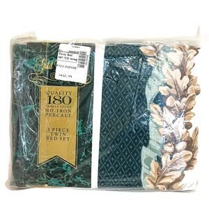 Vintage Royal Twin Size Sheet Set Fall Farmhouse Leaves Acorns Log Cabincore